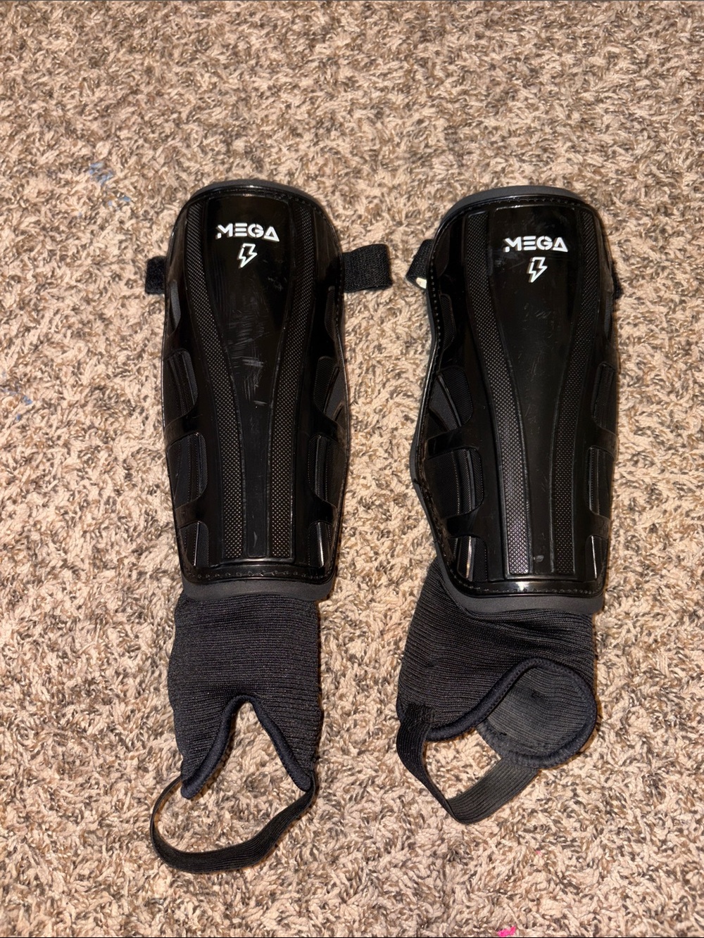MEGA Black Youth Soccer Shin Guards with Ankle Sleeves